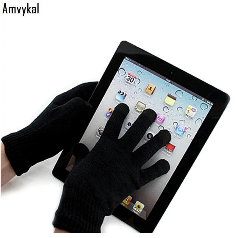 Amvykal плотные вязаные перчатки для ipad экран сенсорный теплые зимние перчатки унисекс варежки для iphone X XR XS Max 6 7 8 Plus