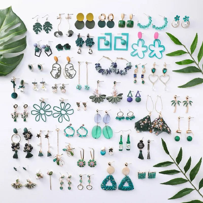 

2019 Korean Sen style Green cactus Acrylic Flower Long Dangle Earrings Retro Simple Geometric Round Jewelry Women Accessories