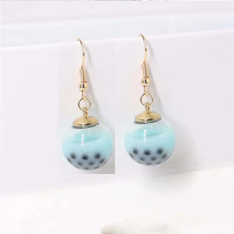 Personality Resin Milk Tea Drink Earring Girls Gifts Colors Candy Color Creative Unique Bubble Tea 45 Colors Drop Earrings 1Pair - Окраска металла: 6