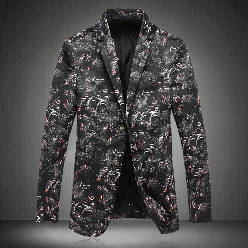 Blazer Men 2018 Autumn Men Single Button Floral Suit Men