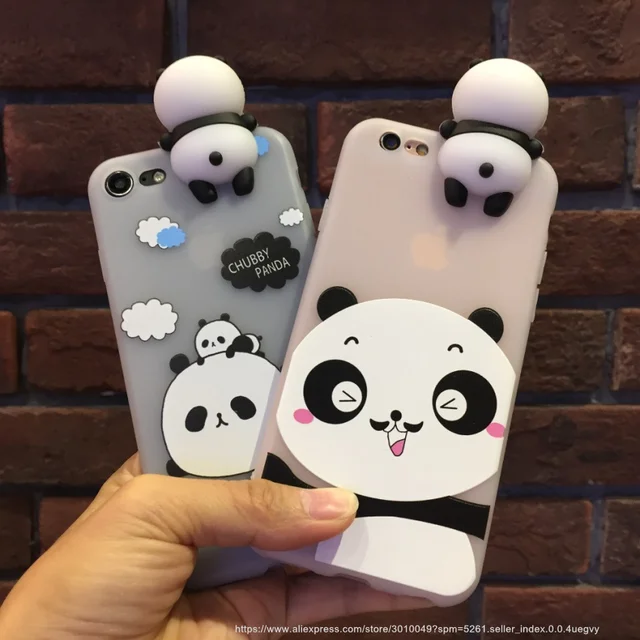 Kawaii 3D Doux Mignon Panda Téléphone Cas Pour iPhone 7 6 S 6 Plus Beau
