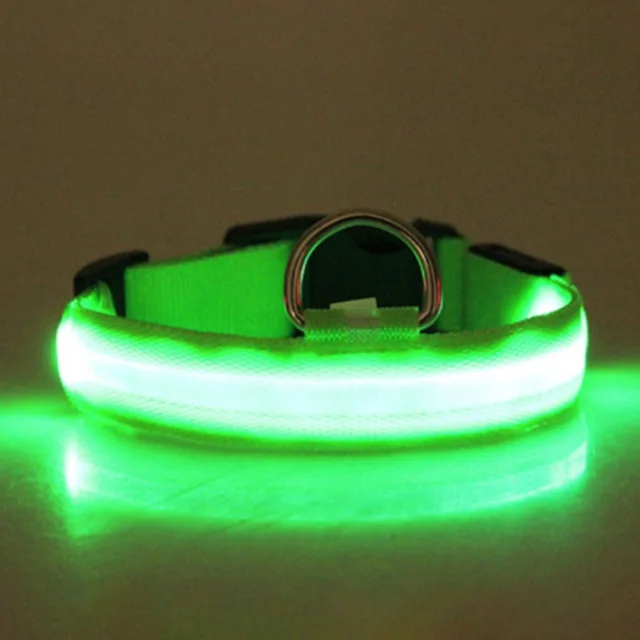 Нейлоновый светодиодный ошейник для собак, ночная безопасность, мигающий светится в темноте, поводок для собак, Шейная лента, светящиеся флуоресцентные ошейники для питомцев - Цвет: Green