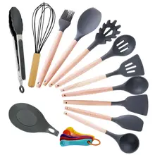 Кухонные инструменты для приготовления пищи деревянная ручка, силикон 17 шт. кухонные принадлежности мерные ложки высокотемпературный силиконовый набор кухонной посуды