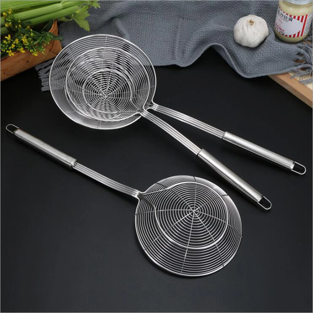 2x Spider Strainer Skimmer, Asian Strainer Ladle Stainless Steel Wire Skimmer Spoon with Handle 20cm&14cm