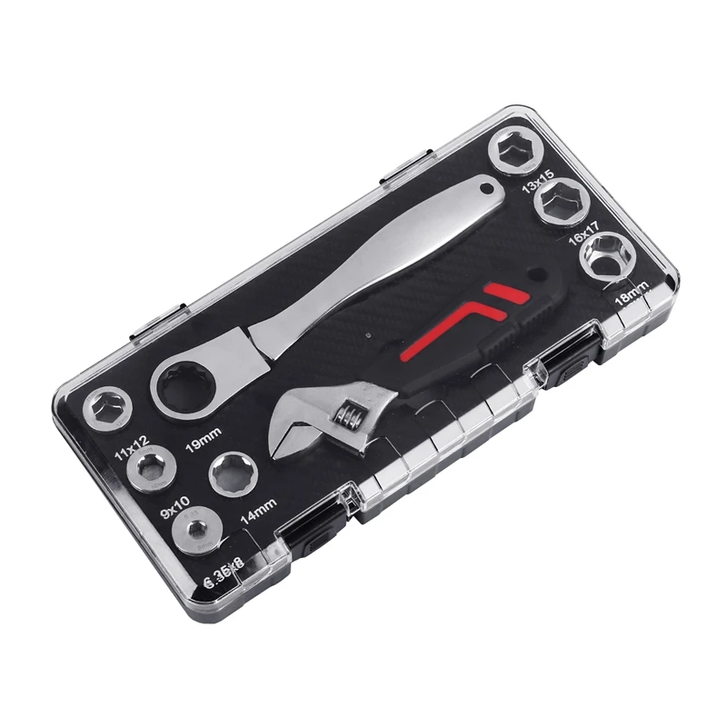 

14IN1 Multi Purpose Tool Wrench Ratchet Set Adjustable Spanner Tool Car Repair Tool + 6-19mm Socket Wrench Adapter