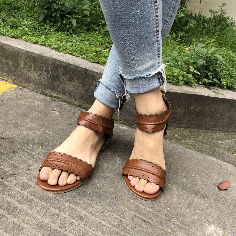 Womens-Summer-Sandals-Flat-Ankle-Strap-Casual-Shoes-Back-Zipper-Zip-up-Fashion-Footwear-AB17