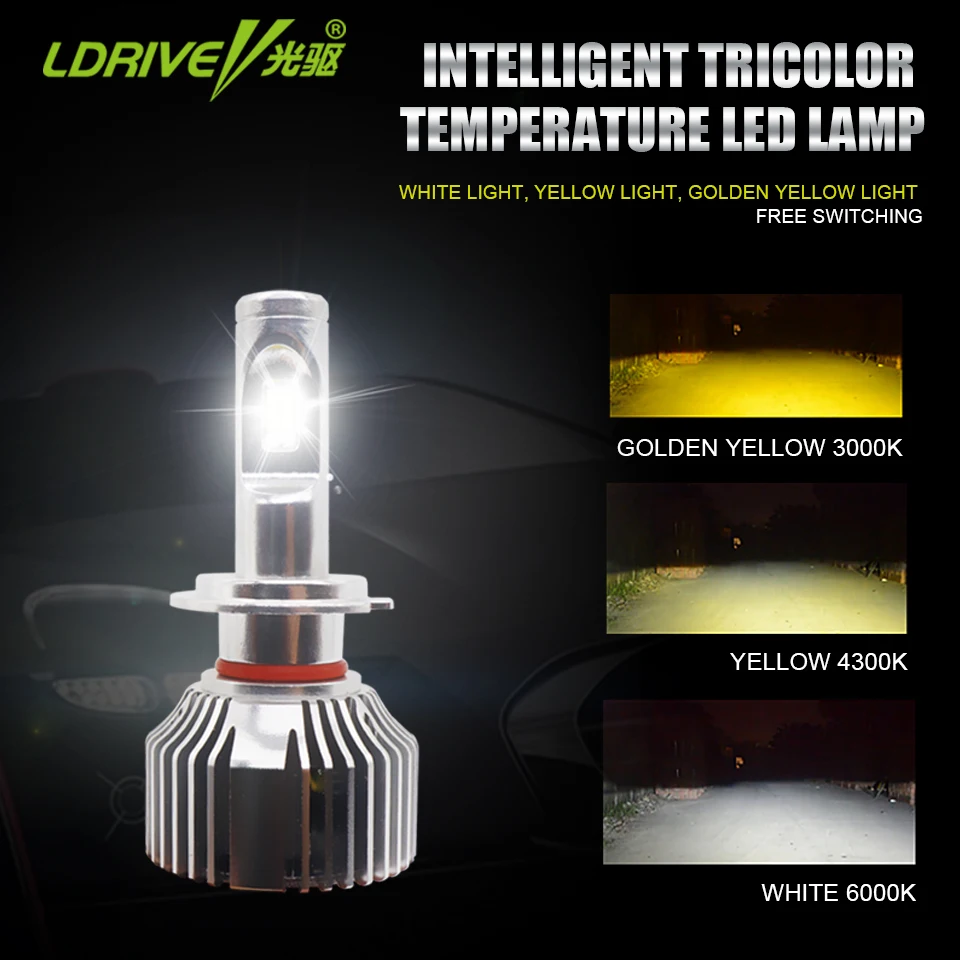 LDRIVE 2PCS 3000K 4300K 6000K 3 Emitting Colors White/Yellow/Warm