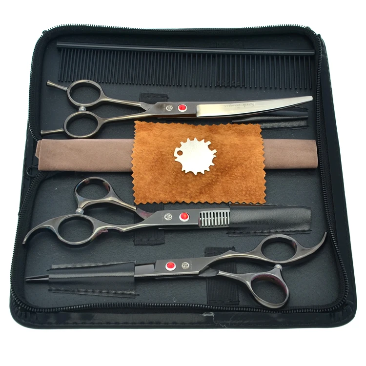 

Purple Dragon 7.0" Pet Grooming Clipper JP440C Dog Straight Curved Cutting Scissors 6.5" Thinning Shear Dog Hair Trimmer LZS0354