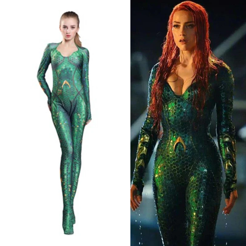 

Mera Queen Costume Aquaman Film Version Mera Cosplay Bodysuit 3D Imprimer Lycra Spandex Zentai Costume Halloween Party Suit