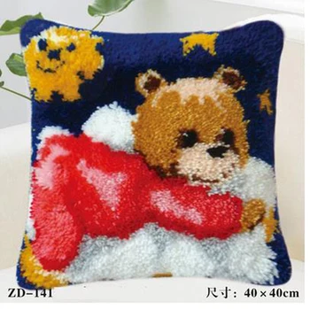 

Pillow "do it yourself" Cartoon animal Red bear method needlework kit latch hook rug kit Unfinshed / embroidered carpet pattern