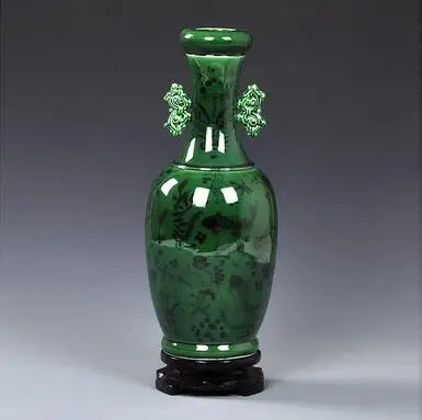 Античный китайский нефрит зеленый цветной Глазурованный фарфор цветочные вазы с qing qianlong отметкой года - Цвет: Тёмно-синий