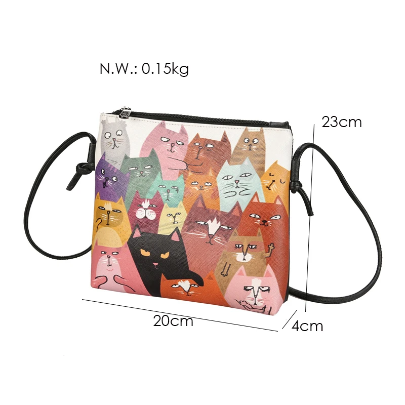 Menghuo 2017 Women Envelope Shoulder Clutch Bag Quality PU Cartoon Cat Printing Small Female Message Purse for Teenagers Girls (38)