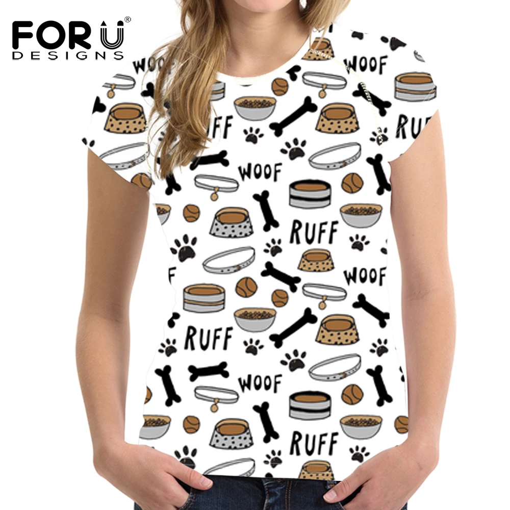 

FORUDESIGNS Women T Shirt Ladies Cartoon Dog Bone Paw Printing T-shirt Females Fashion Cloth for Teen Girls Kawaii Tee Shirt