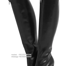 Модные черные женские сапоги из натуральной кожи с круглым носком на высоком квадратном каблуке с молнией спереди; зимние высокие сапоги до колена; большой размер 43