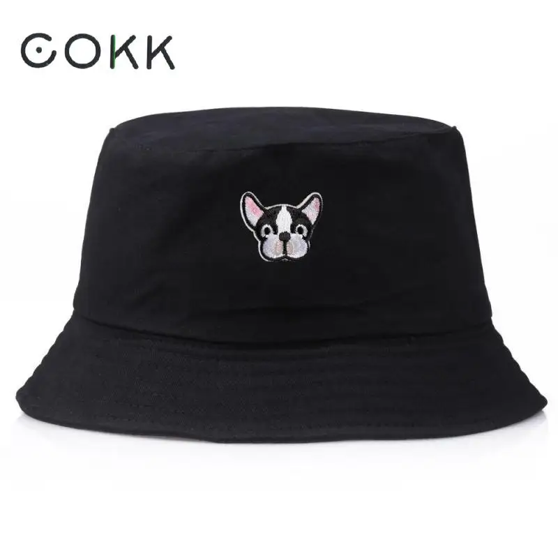 

COKK Black Cute Dog Print Pattern Bucket Hat For Women Men Couple Spring Summer Fisherman Hats Korean Sun Hat Hip Hop Bob Cap