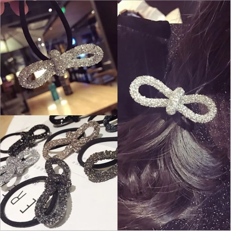 

New boutique hair accessories Women's handmade drill knot bow high elastic hair rope rope hair ring ponytail headband hair band