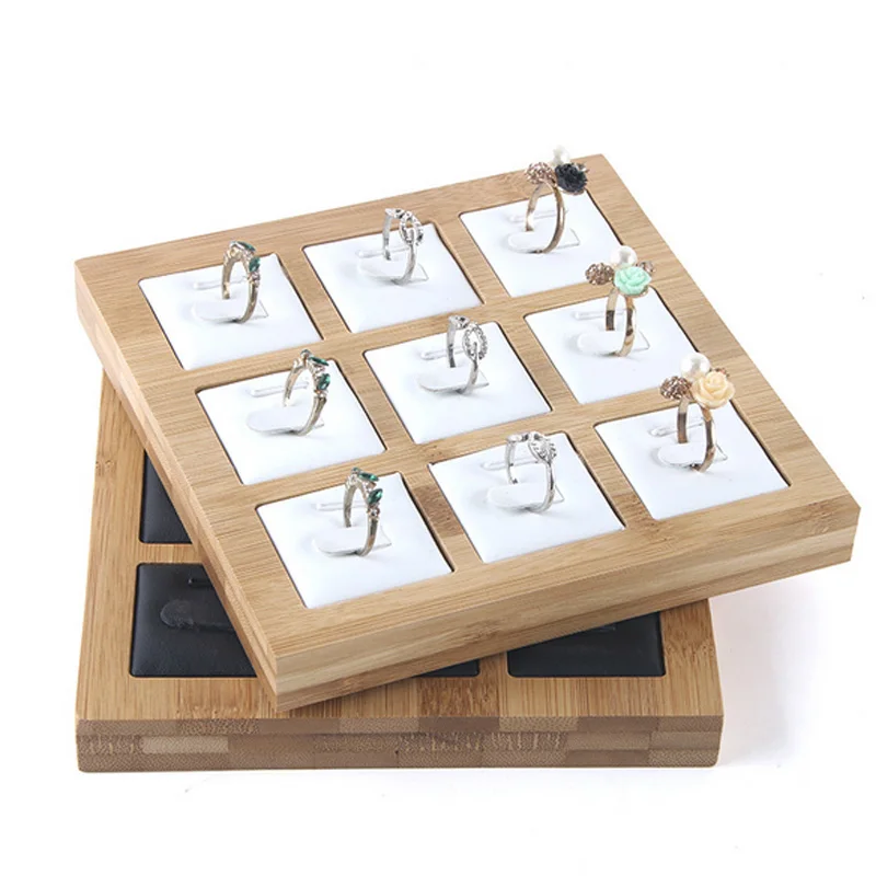 

Hot selling fashion Bamboo 9 Grids Rings Jewelry Display Tray Pendants Rings Jewelry Props Simple Jewelry Packaging sales