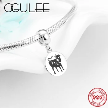 

Fashion 925 Sterling Silver Pendant 12 Zodiac Cattle fine beads Fit Original Pandora Charm Bracelet Bangles Jewelry making