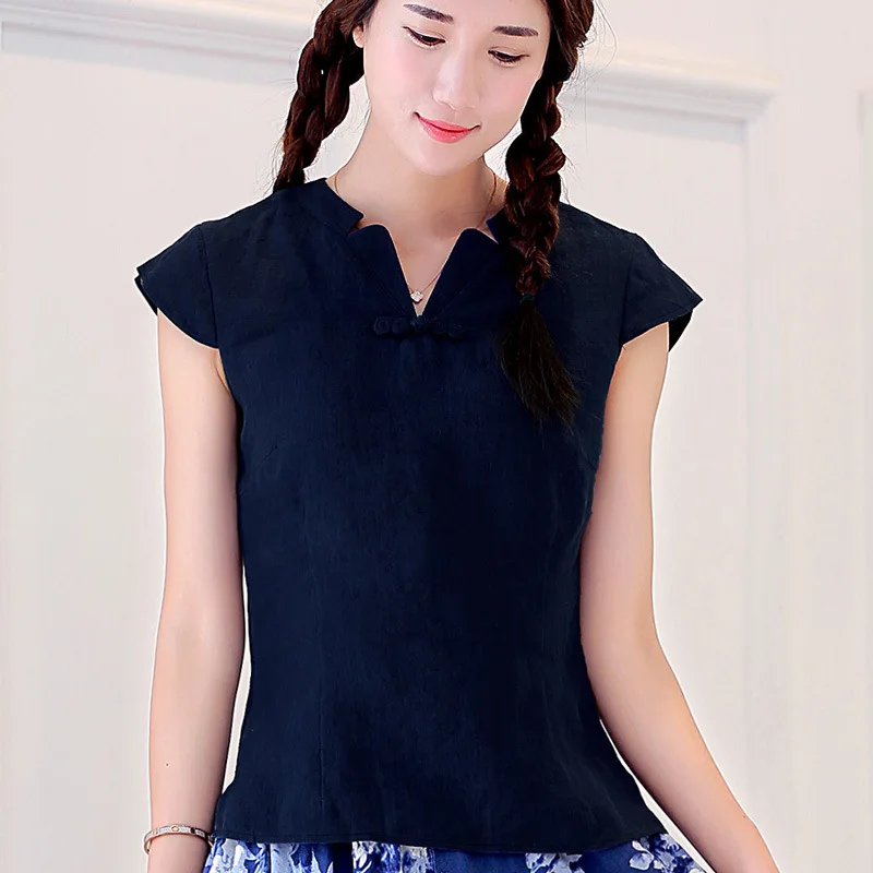 Summer New Chinese Traditional Tops Women's Tang Suit Tops Blouse Vintage Cotton Linen cheongsam top Shirts Mujer Camisa