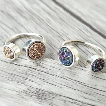 

5pcs Natural druse crystal stone adjustable rings,Pave Crystal Rhinestone Jewelry Finger Ring R85