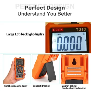 

Digital Multimeter NJTY T21C DC/AC Voltage Current Meter Handheld Ammeter Ohm Diode NCV Tester 2000 Counts Multitester