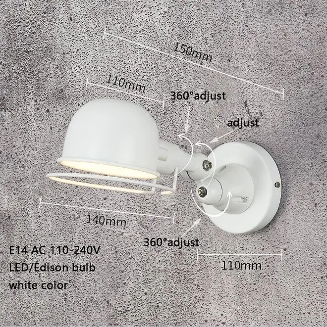Промышленный Лофт jielde мини Регулируемый Ретро E14 Светодиодный настенный светильник бра настенный светильник светильники для домашнего освещения прикроватная гостиная - Цвет абажура: white-S
