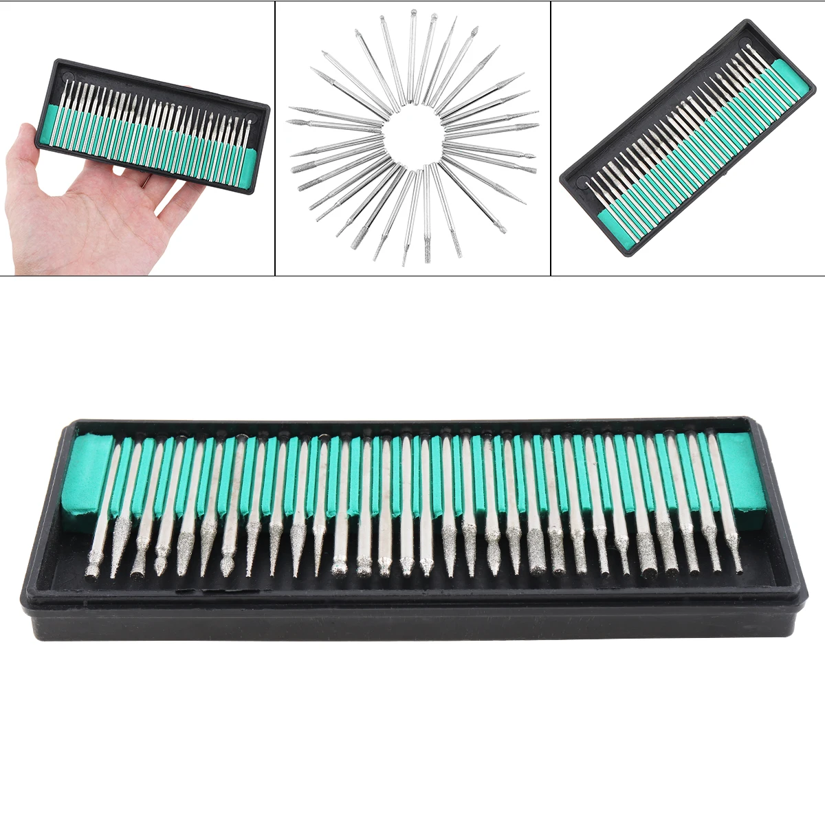 

30 Pcs/set Diamond Point Burr Bits Drill Head Dremel Accessories Needle Tip Grinding Alloy Cylindrical Ball 2.3mm 3.0mm Shanks