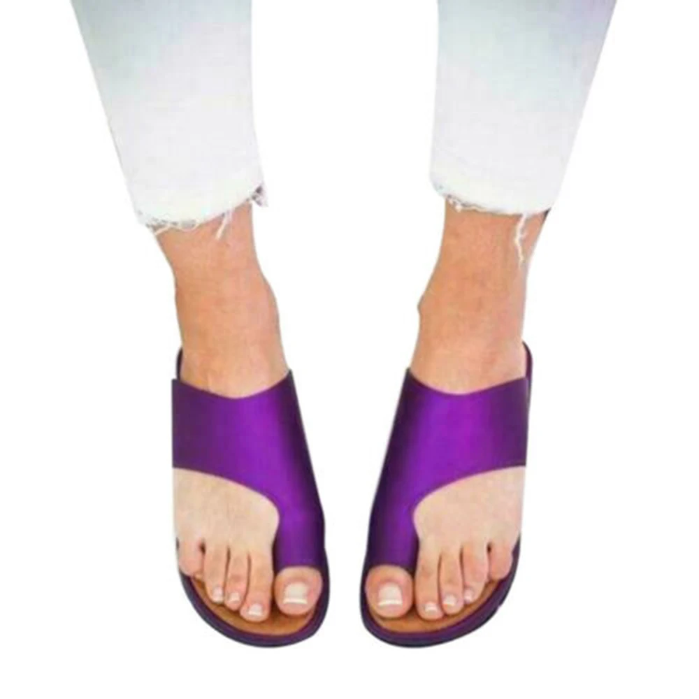 Sandalias; сандалии; женская обувь; кожаная обувь на плоской подошве; женские повседневные сандалии с коррекцией стопы; ортопедические сандалии с корректором буйона - Цвет: purple