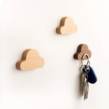 

Nordic wood cloud key hook creative magnet stick hook wall hanging door solid wood note storage wall porch strong Magnetic hook