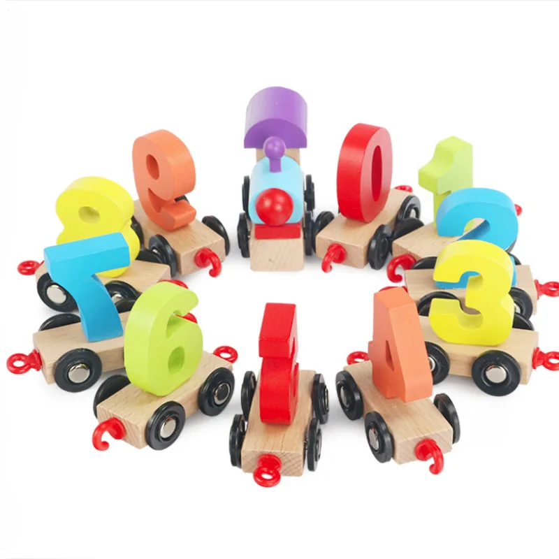 

11pcs/lot Funny Wooden Toy For Kids Number 0-9 Digital train Early Children Education Boy Girl Environmental Protection Wood Toy
