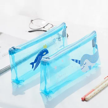 

1 Pcs Kawaii Pencil Case Transparent Blue elves Gift Estuches School Pencil Box Pencilcase Pencil Bag School Supplies Stationery