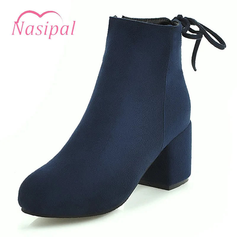 

Nasipal Large Size 48 Women's Shoes Chunky High Heels Round Toe Ankle Boots for Women Zipper Botas Femininas Cross-tied Footwear