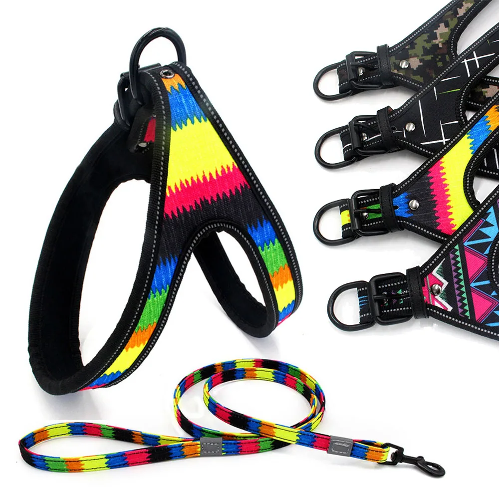 

Comfortable Padded Dog Basic Harness and Leash Set for Small Medium Large Dogs Reflective Pet Pug Bulldog Harness Collar Leads