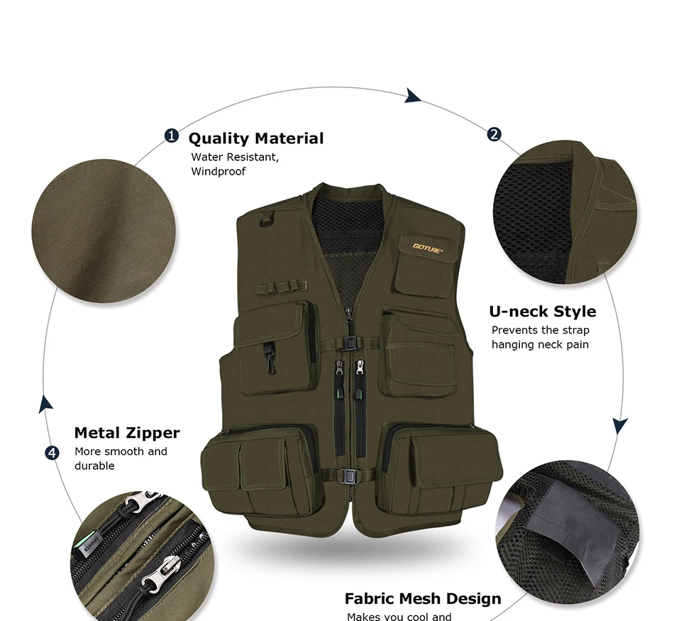Colete de Segurança Multifuncional para Esportes ao ar Colete com Bolsos de 15 Jaquetas Goture Pesca Livre Tamanho l xl Xxl 7 Jaquetas Colete de Segurança Colete Com Bolsos