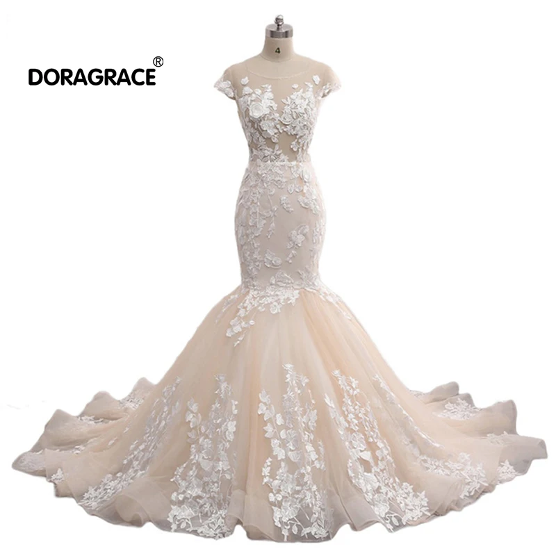 

Doragrace Real Photos Applique Backless Wedding Gowns Mermaid Wedding Dresses