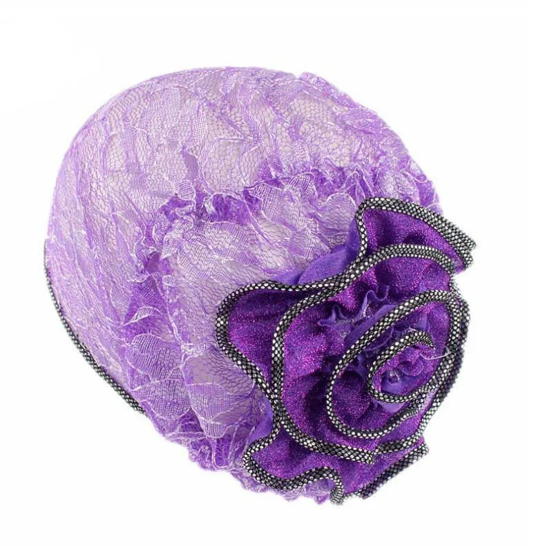 Новые женские кружевные цветочные шапки мусульманские шапочки шапки тюрбан шапки Skullies аксессуары для волос бандана Крышка для волос шляпы для химиотерапии - Цвет: light purple