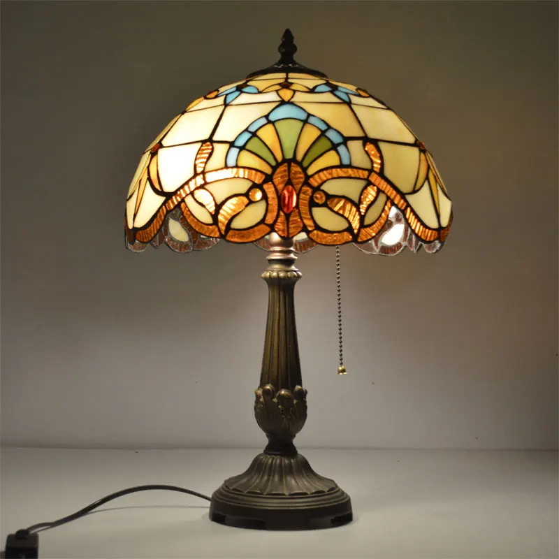 Günstig 12 zoll Tiffany Tisch Lampe Glasmalerei Europäischen Barock Klassische für Wohnzimmer E27 110 240 V