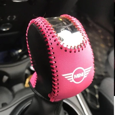 Высококачественный рычаг переключения передач ручной тормоз защитный чехол из натуральной кожи для mini cooper F55 F56 F60 F54 countryman car-styling1pcs - Название цвета: pink and black