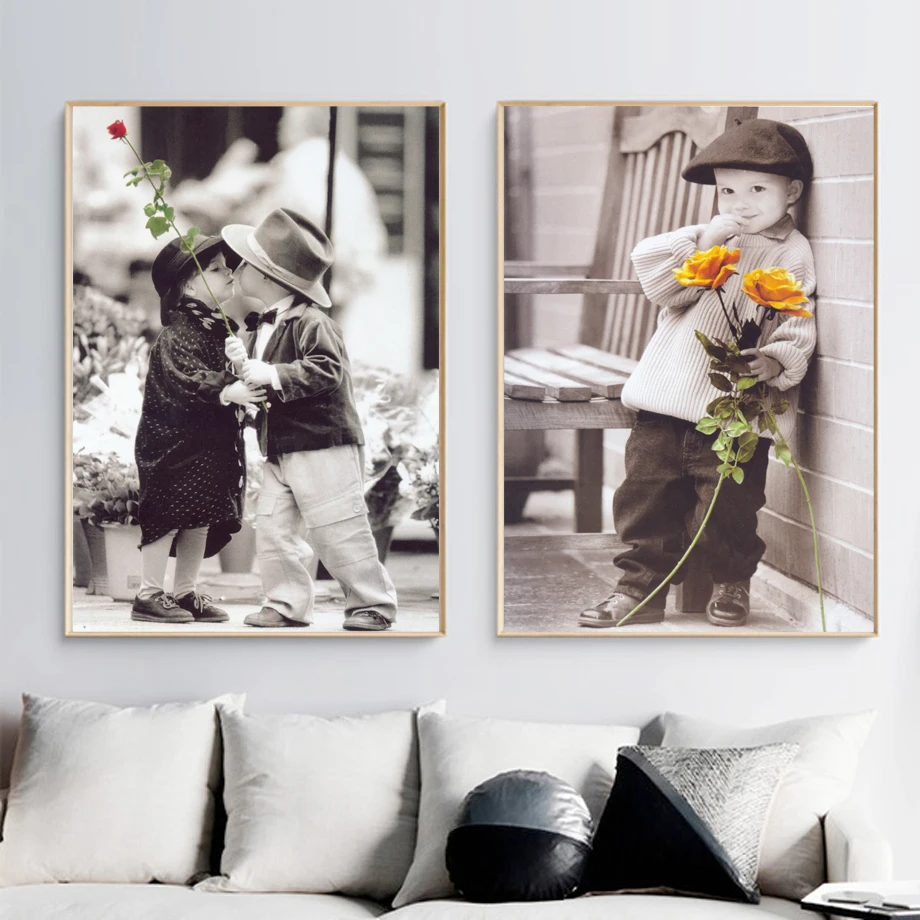 Boy Girl Romantic Childhood Wall Art Canvas Painting Nordic Posters And Prints Wall Pictures For Living Room Bedroom Home Decor