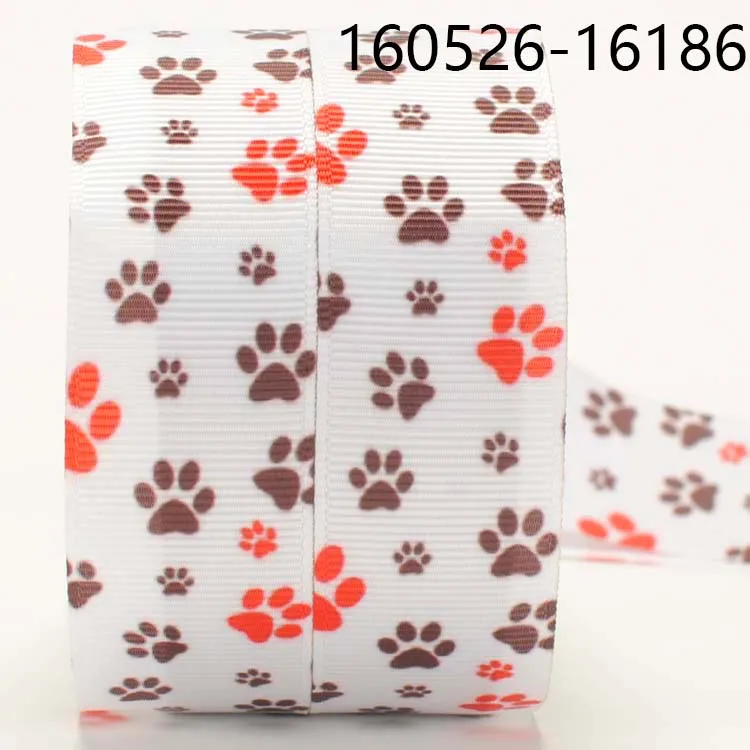 

New sale 50 yards brown and red dog paw pattern printed grosgrain ribbon DIY handmade free shipping