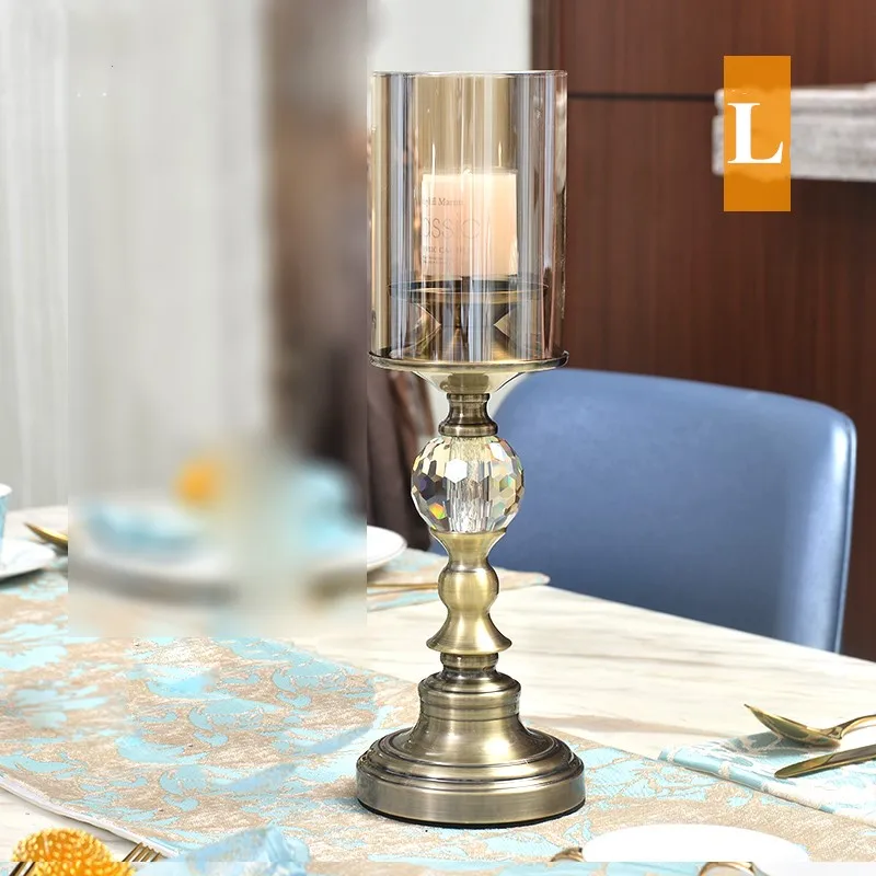 Luxury European American Table Furnishings High-end Crystal Metal Candlestick Crafts Wedding Home Decoration Alloy Candle Stand