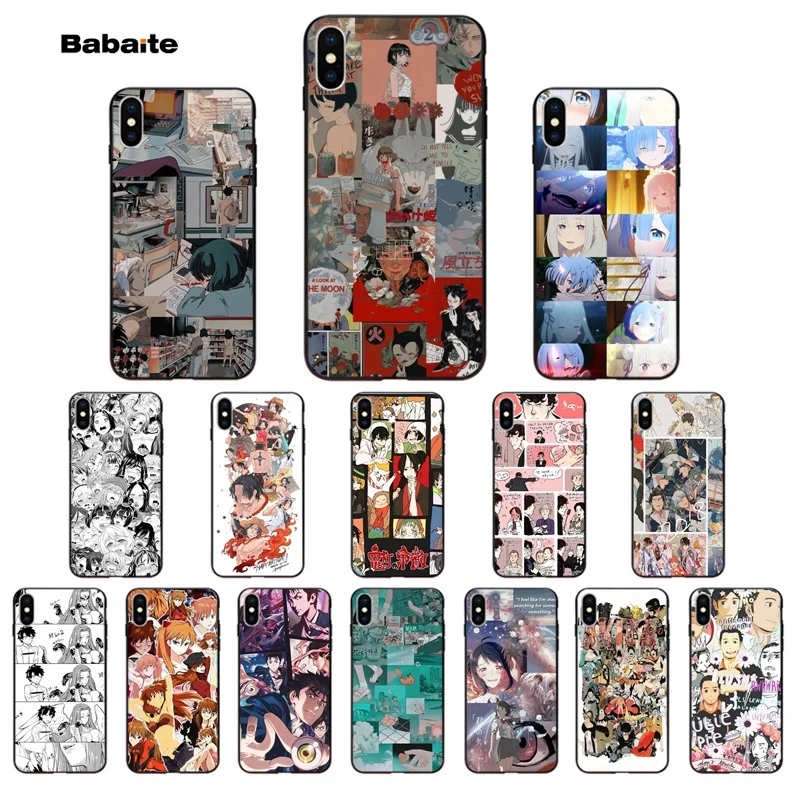 Babaite Японский Манга Аниме коллаж ТПУ Черный чехол для телефона оболочка iPhone 8 7 6 6S