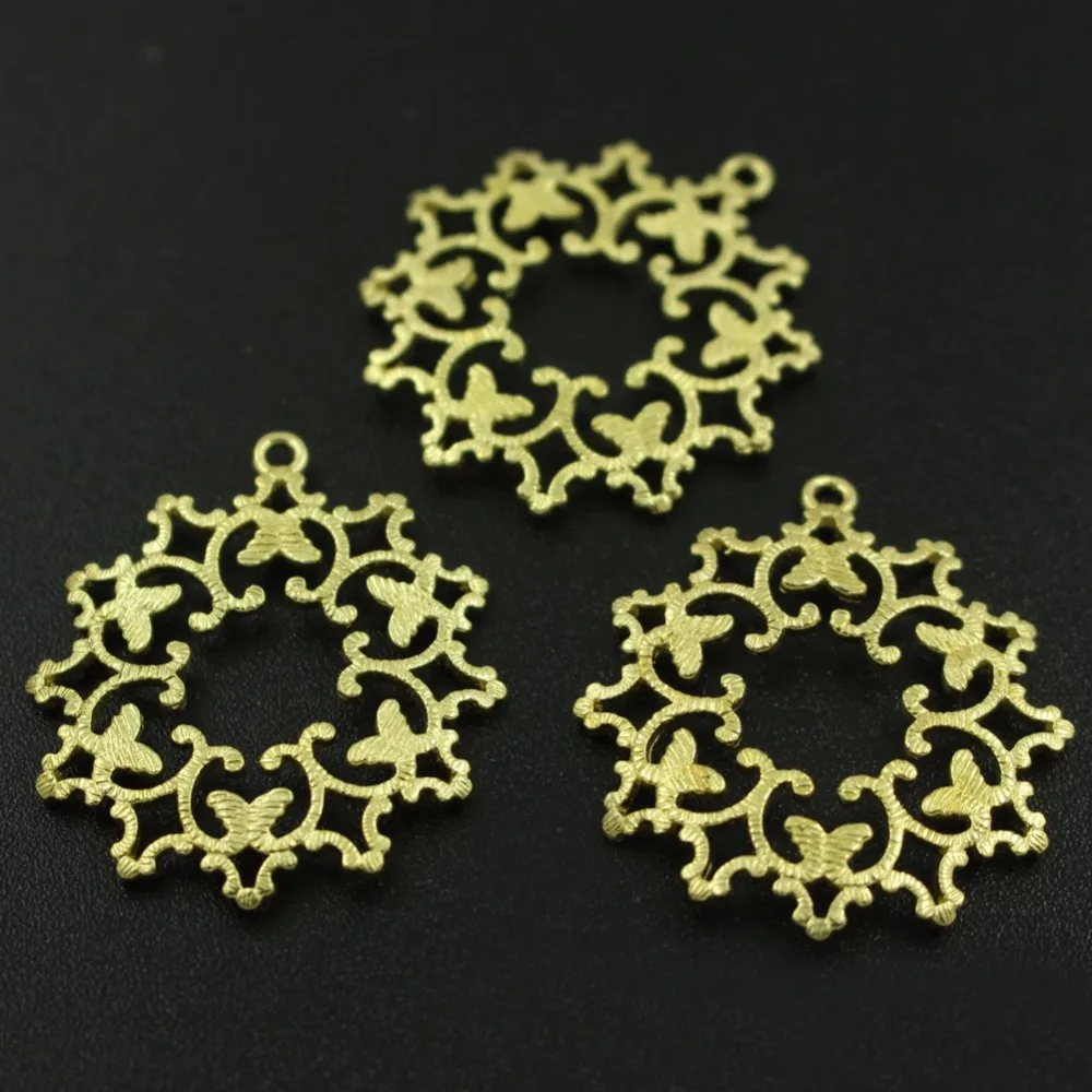 Retro Filigree Flower Branch Pendant Charms Connectors Raw Brass Metal