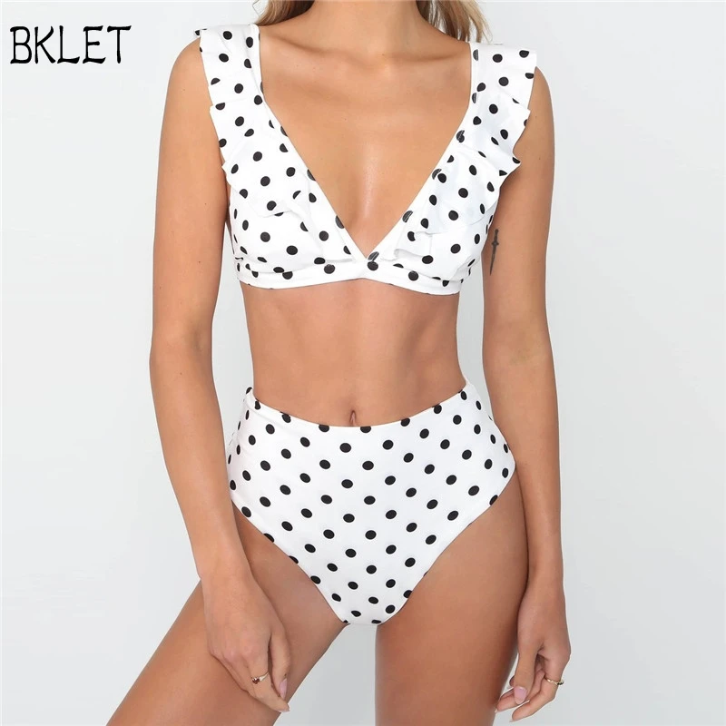 

Polka Dot Ruffle Bikini Vintage Retro Swimwear Women Swimsuit High Waist Bikini Set Flounce Bathing Suit Female 2019