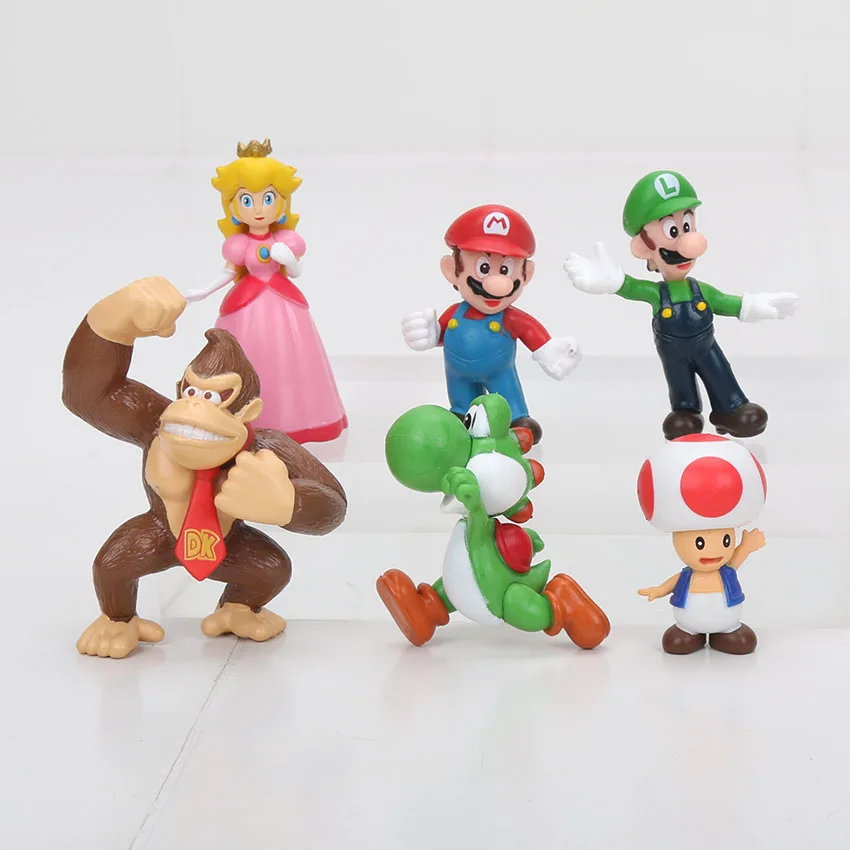 

6pcs/set 4-6cm Super Mario Bros Mario Luigi Peach Yoshi King Kong Toad Action Figure PVC Toys Kids Gifts