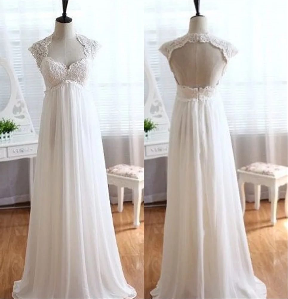 2016-Cheap-Real-Image-Accessory-Lace-Applique-Chiffon-Pregnant-Wedding-Dresses-Chiffon-Lace-Bridal-Wedding-Gown