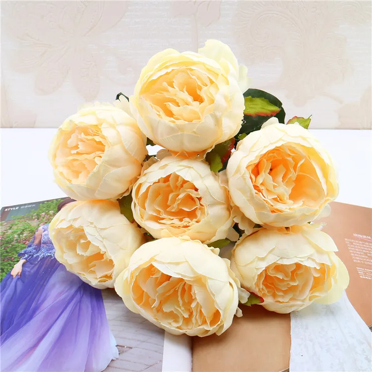 7 heads/bunch Artificial Peony Flowers for Wedding Bouquet Fake Flower for Home Garden Party Decoration DIY Bride Wreath Garland 