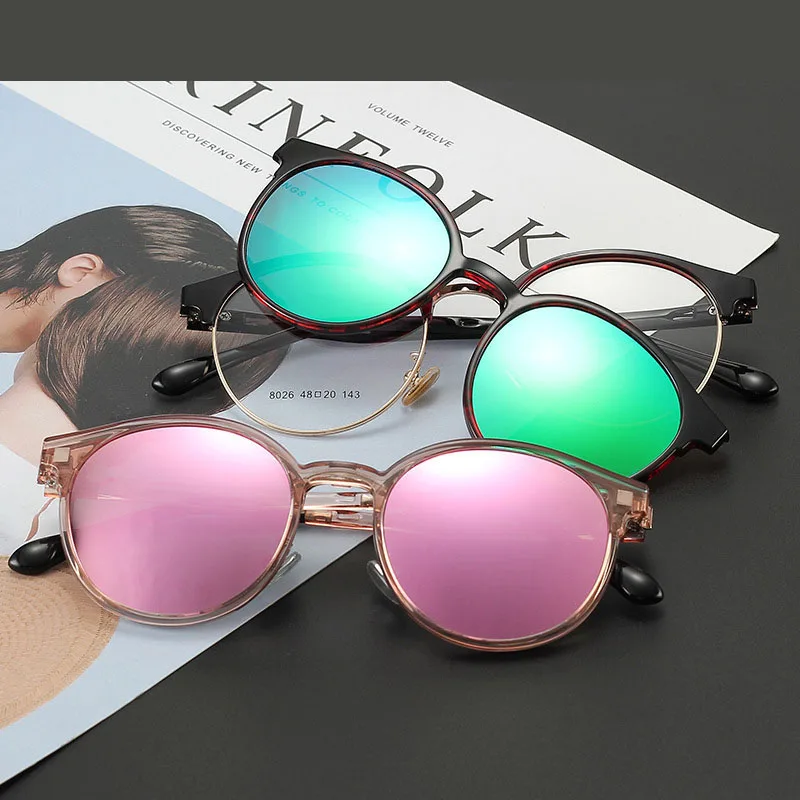 

Semi-Rimless Women Vintage Glasses Frames Round Non Prescription Eyewear Clear Lens With Magnetic Clip On Polarized Sun Glasses