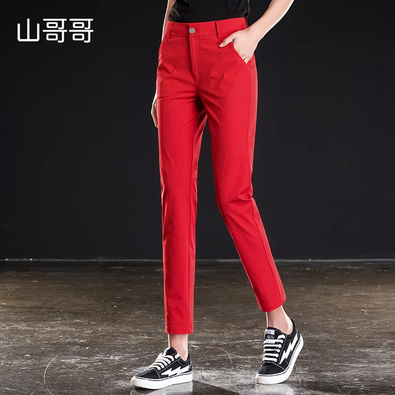 

2019 New Women Ankle-Length Pants Casual Regular Zipper Fly Solid Red High Waist Flat Harem Pants Plus Size Summer Fashion