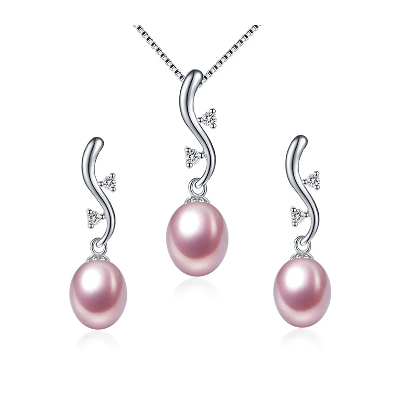TZ4046P Natural freshwater pearls pendant charm necklace purple pearl charms earring set